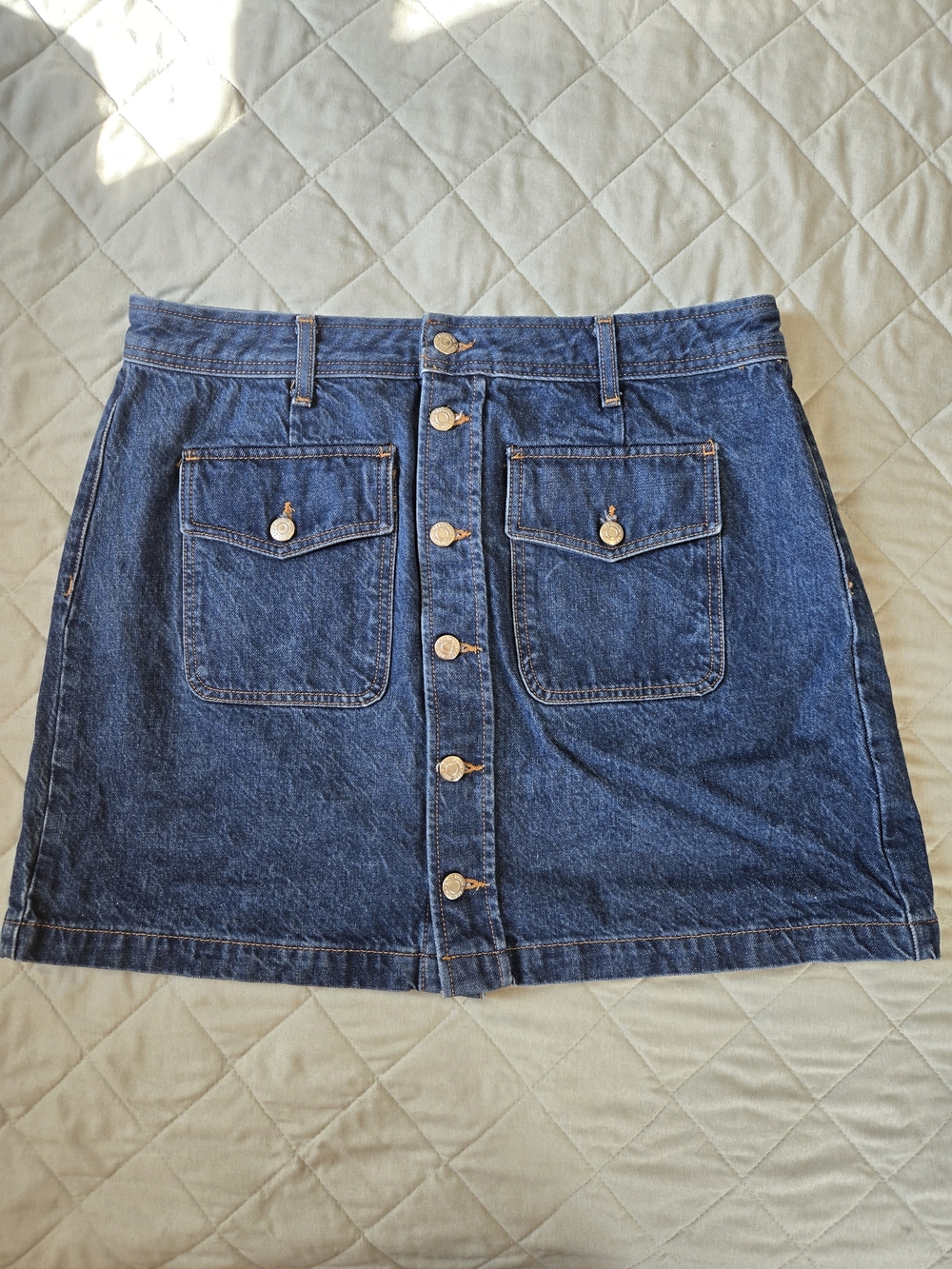 Dark Blue Button-Front Denim Mini Skirt